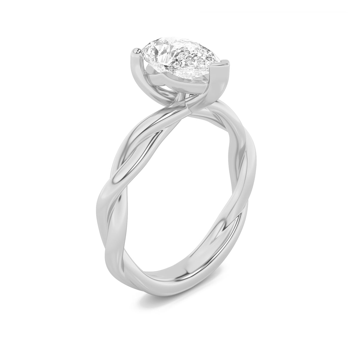 1.5Cttw Pear Shaped Lab Grown Diamond (F/VS) Twisted Shank Solitaire Engagement Ring in 14K Gold