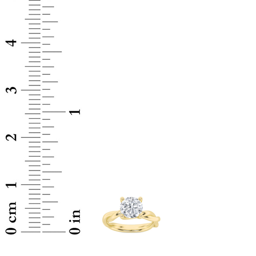 1.5Cttw Round Shaped Lab Grown Diamond (G/VS) Twisted Shank Solitaire Engagement Ring in 14K Gold