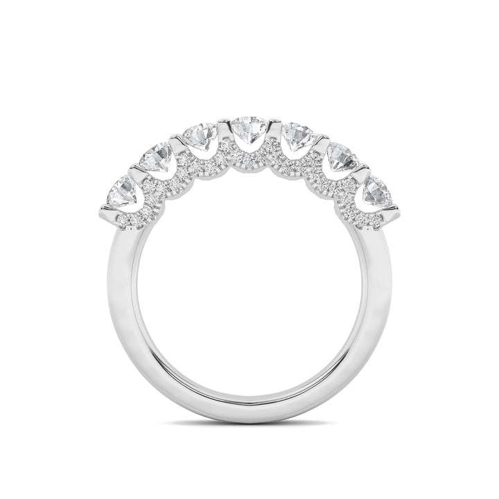 1Cttw Round Shaped Lab Grown Diamond (F/VS) Accented Double Halo Set of Band and  Ring in 14K Gold