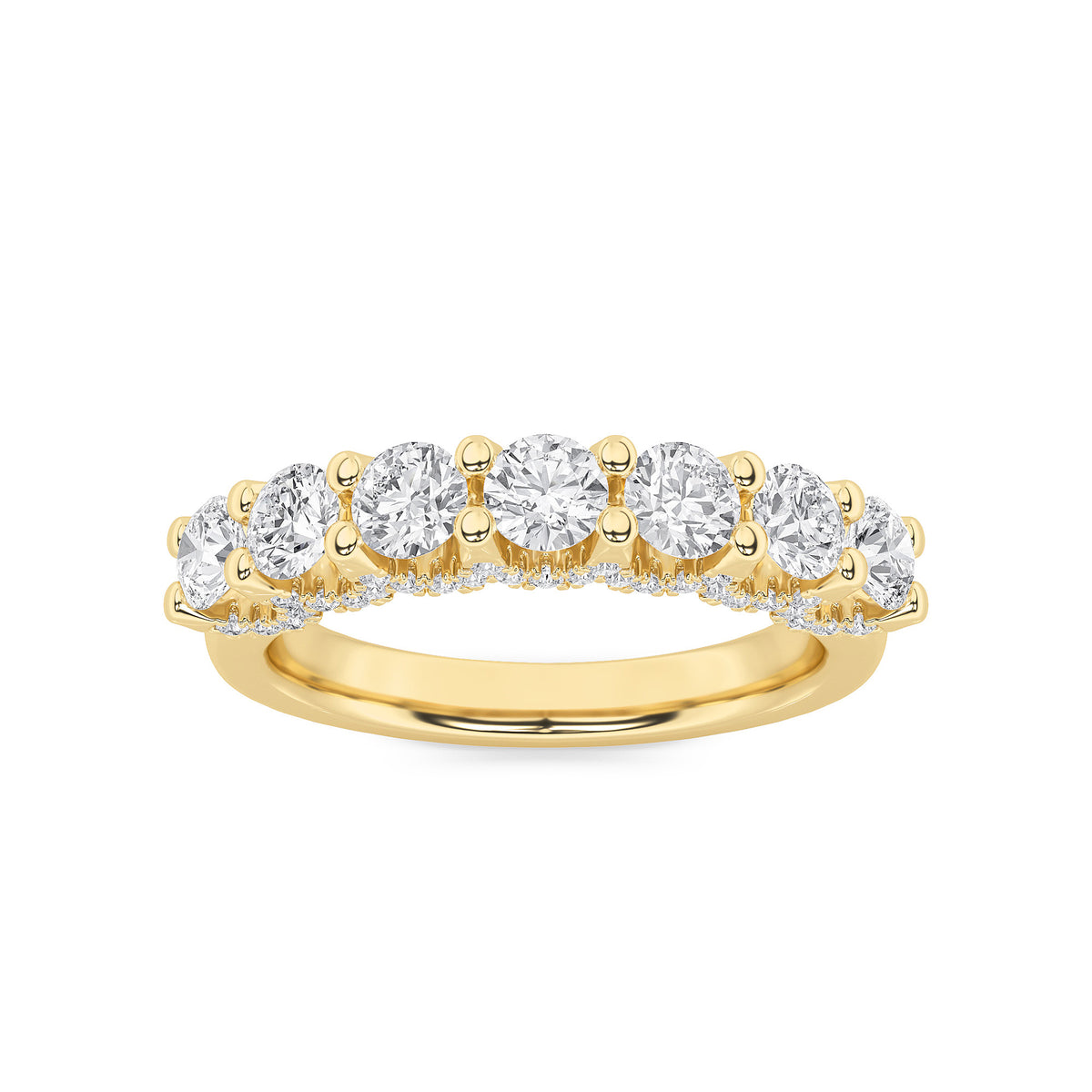 1Cttw Round Shaped Lab Grown Diamond (F/VS) Accented Double Halo Set of Band and  Ring in 14K Gold