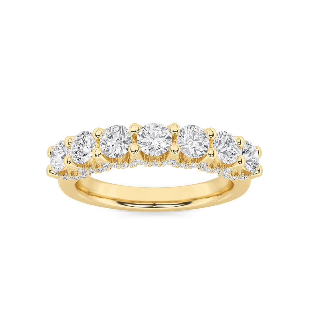 1Cttw Round Shaped Lab Grown Diamond (F/VS) Accented Double Halo Set of Band and  Ring in 14K Gold