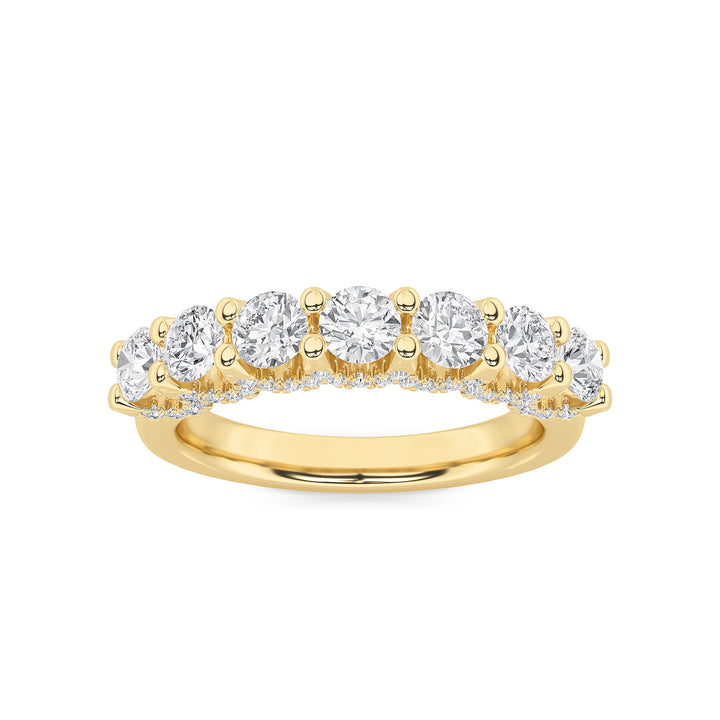 1Cttw Round Shaped Lab Grown Diamond (F/VS) Accented Double Halo Set of Band and  Ring in 14K Gold
