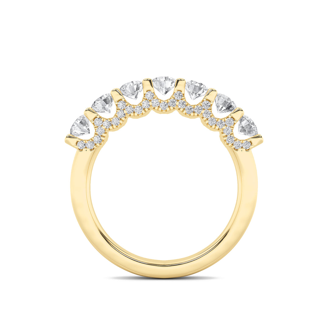 1Cttw Round Shaped Lab Grown Diamond (F/VS) Accented Double Halo Set of Band and  Ring in 14K Gold