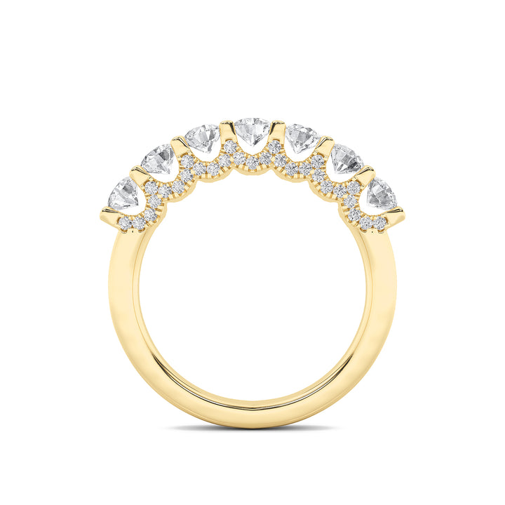 1Cttw Round Shaped Lab Grown Diamond (F/VS) Accented Double Halo Set of Band and  Ring in 14K Gold