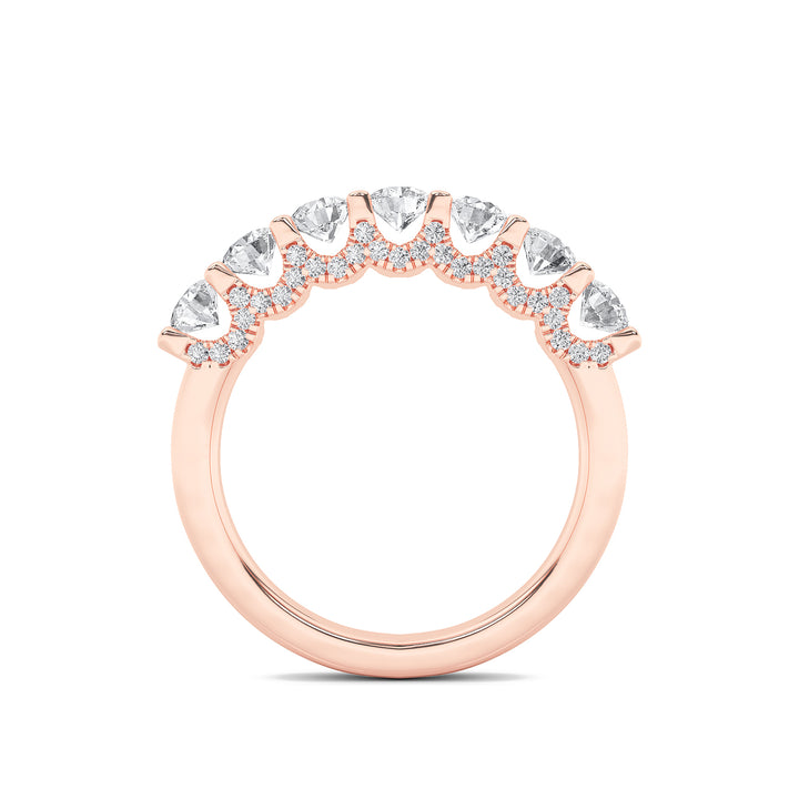 1Cttw Round Shaped Lab Grown Diamond (F/VS) Accented Double Halo Set of Band and  Ring in 14K Gold