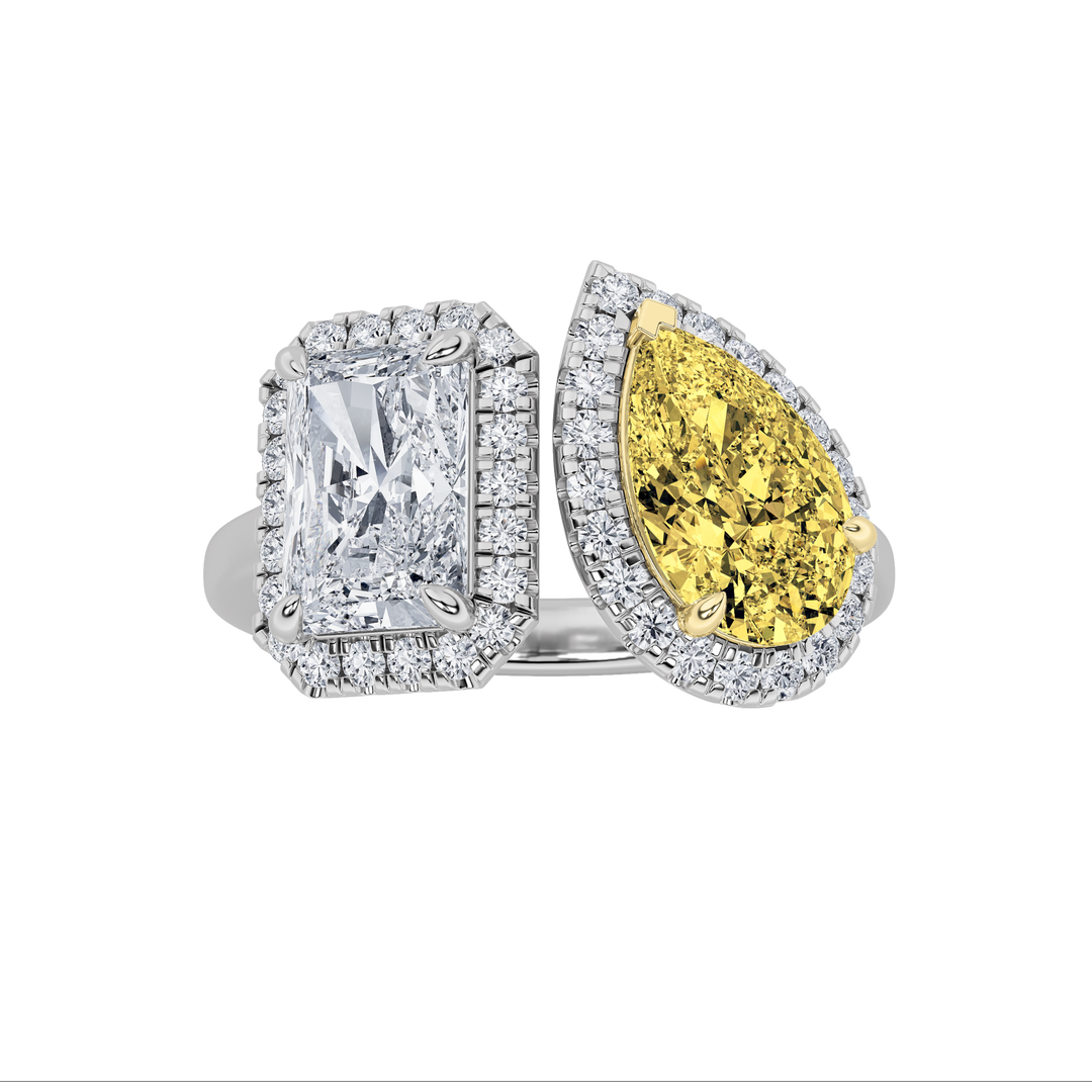 3Cttw Radiant Shaped Lab Grown Diamond (F/VS) Toiet Moi Fashiion Ring in 14K Gold