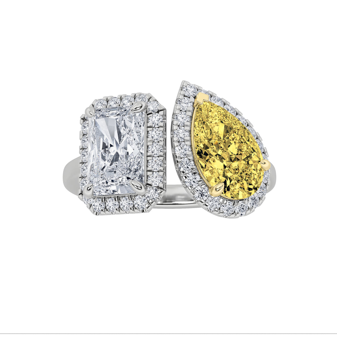3Cttw Radiant Shaped Lab Grown Diamond (F/VVS) Toi et Moi Fashiion Ring in 14K Gold