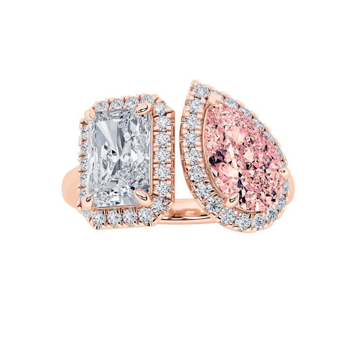3Cttw Radiant Shaped Lab Grown Diamond (F/VS) Toiet Moi Fashiion Ring in 14K Gold