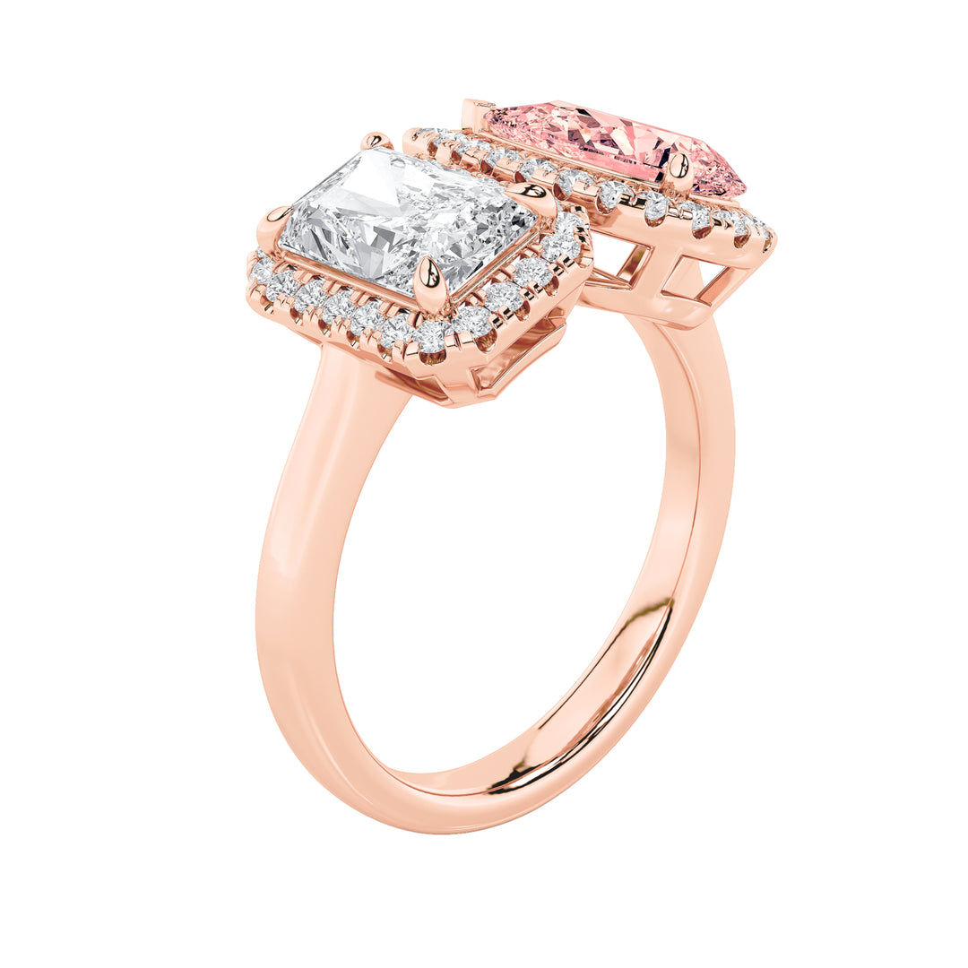 3Cttw Radiant Shaped Lab Grown Diamond (F/VS) Toiet Moi Fashiion Ring in 14K Gold
