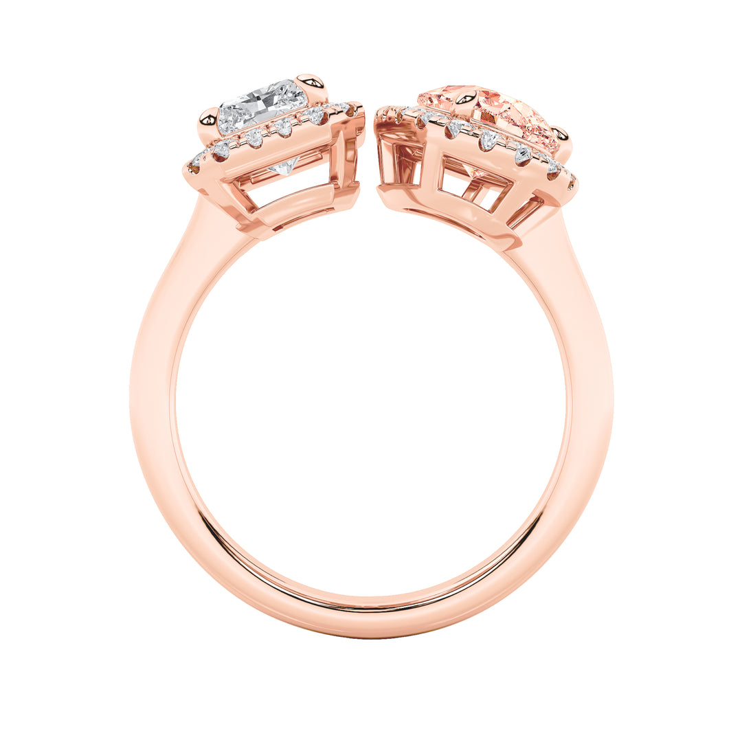3Cttw Radiant Shaped Lab Grown Diamond (F/VS) Toiet Moi Fashiion Ring in 14K Gold
