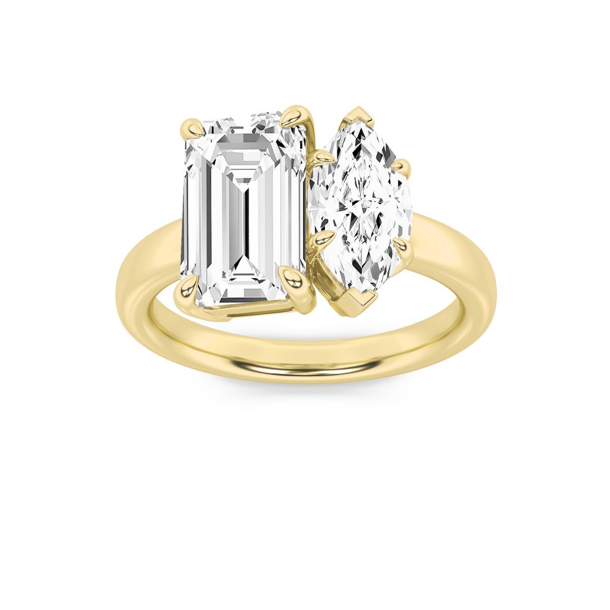 3Cttw Emerald Shaped Lab Grown Diamond (F/VS) Toiet Moi Engagement Ring in 14K Gold