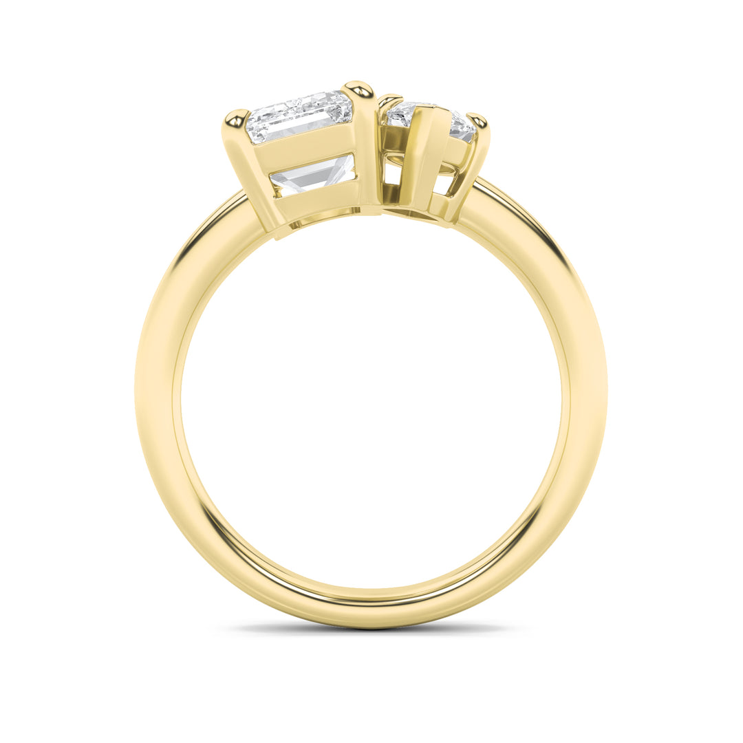3Cttw Emerald Shaped Lab Grown Diamond (F/VS) Toiet Moi Engagement Ring in 14K Gold