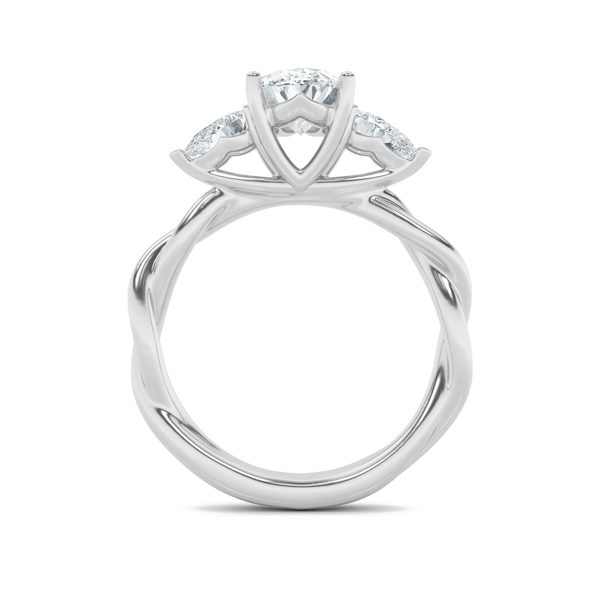 2Cttw Oval Shaped Lab Grown Diamond (F/VS) Three Stone Twisted Band Engagement Ring in 14K Gold