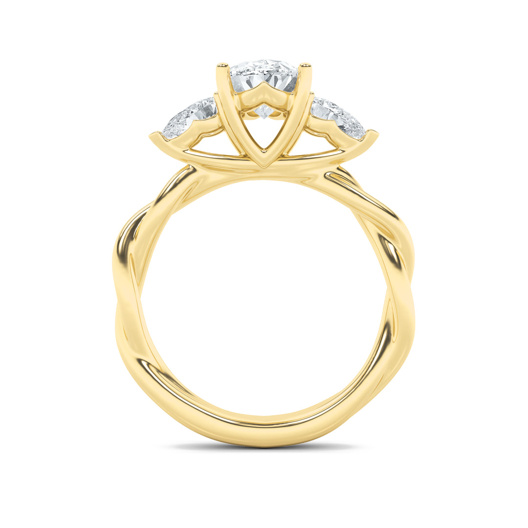 2Cttw Oval Shaped Lab Grown Diamond (F/VS) Three Stone Twisted Band Engagement Ring in 14K Gold