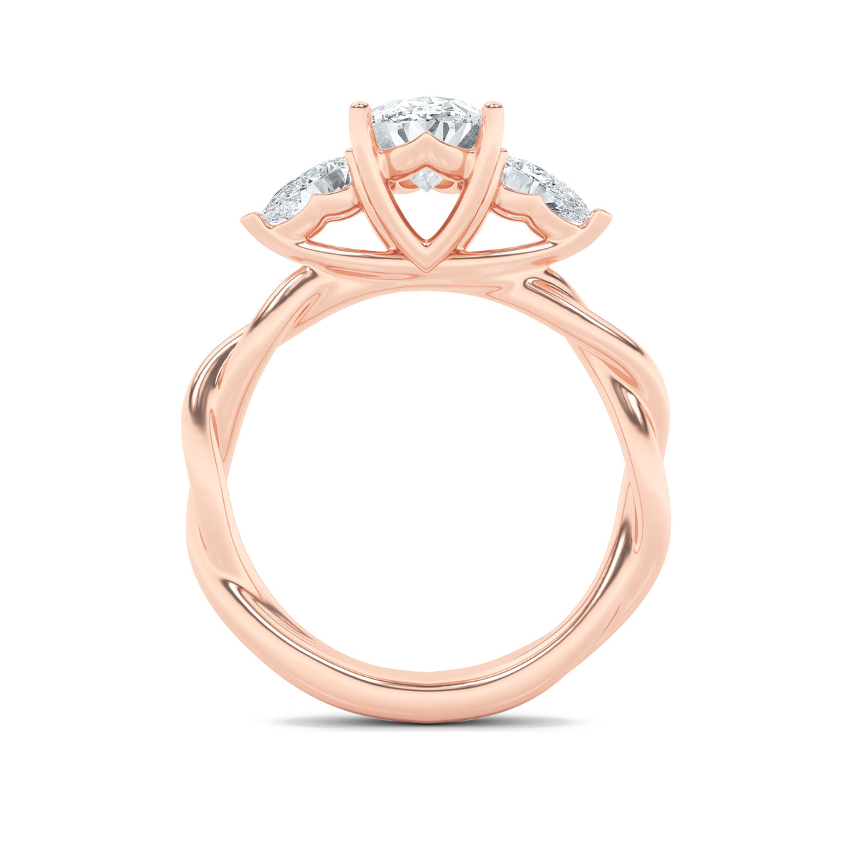 2Cttw Oval Shaped Lab Grown Diamond (F/VS) Three Stone Twisted Band Engagement Ring in 14K Gold