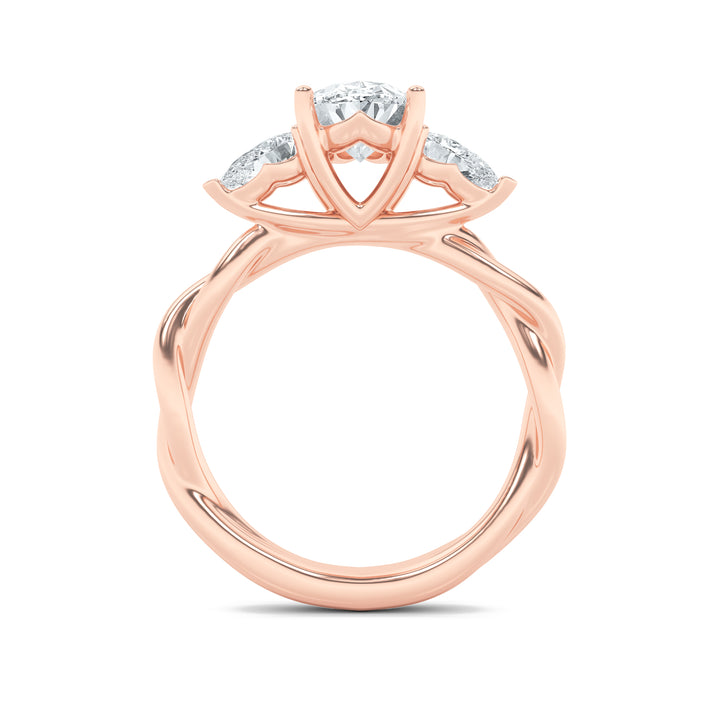 2Cttw Oval Shaped Lab Grown Diamond (F/VS) Three Stone Twisted Band Engagement Ring in 14K Gold