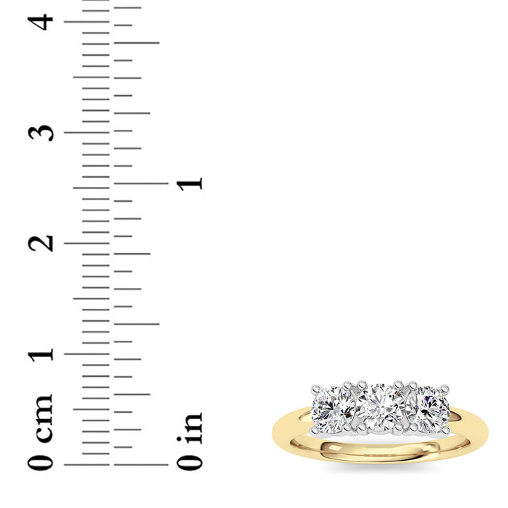 0.75Cttw Round Shaped Lab Grown Diamond (F/VS) Three Stone Band Ring in 14K Gold