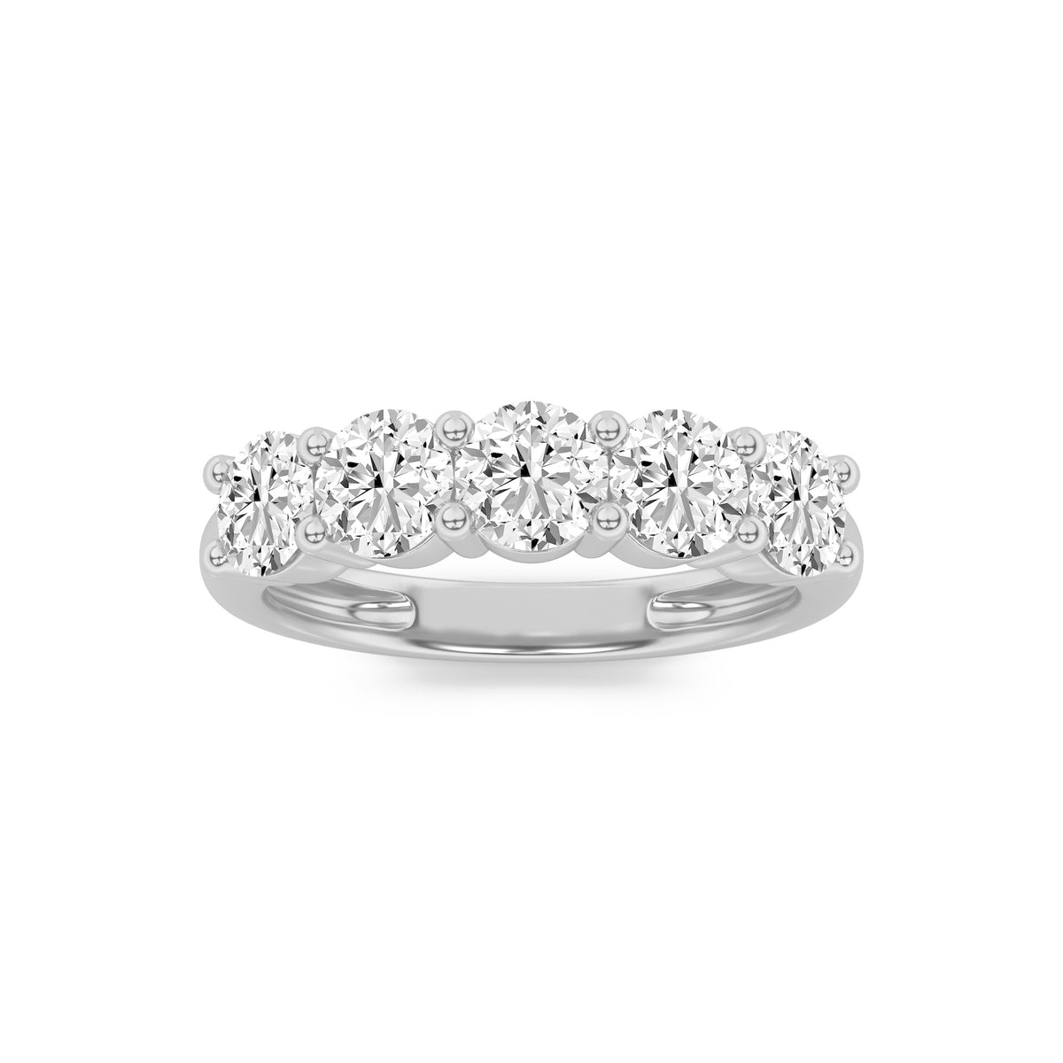 3Cttw Round Shaped Lab Grown Diamond (F/VS) Five Stone Band Ring in 14K White Gold