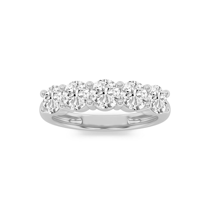 3Cttw Round Shaped Lab Grown Diamond (F/VS) Five Stone Band Ring in 14K White Gold