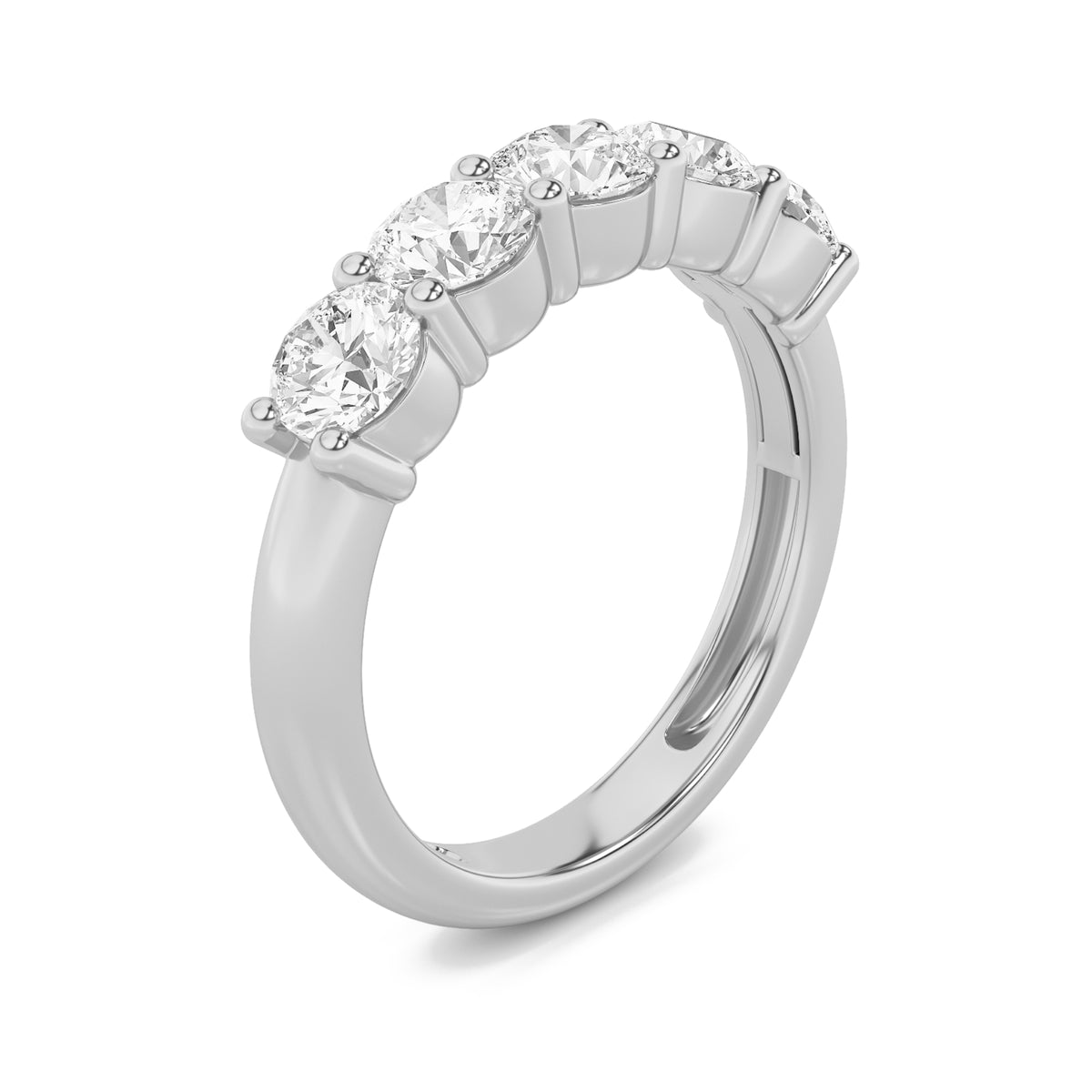 3Cttw Round Shaped Lab Grown Diamond (F/VS) Five Stone Band Ring in 14K White Gold