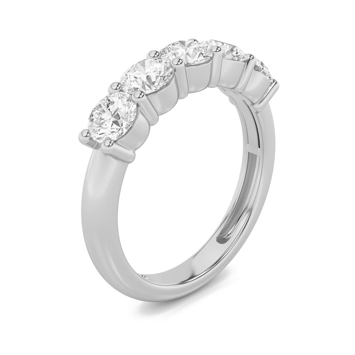 3Cttw Round Shaped Lab Grown Diamond (F/VS) Five Stone Band Ring in 14K White Gold