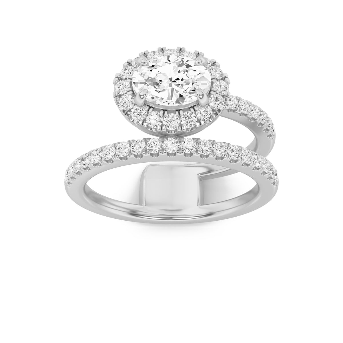 1Cttw Oval Shaped Lab Grown Diamond (F/VS) Halo Accented Fashion Ring in 14K Gold