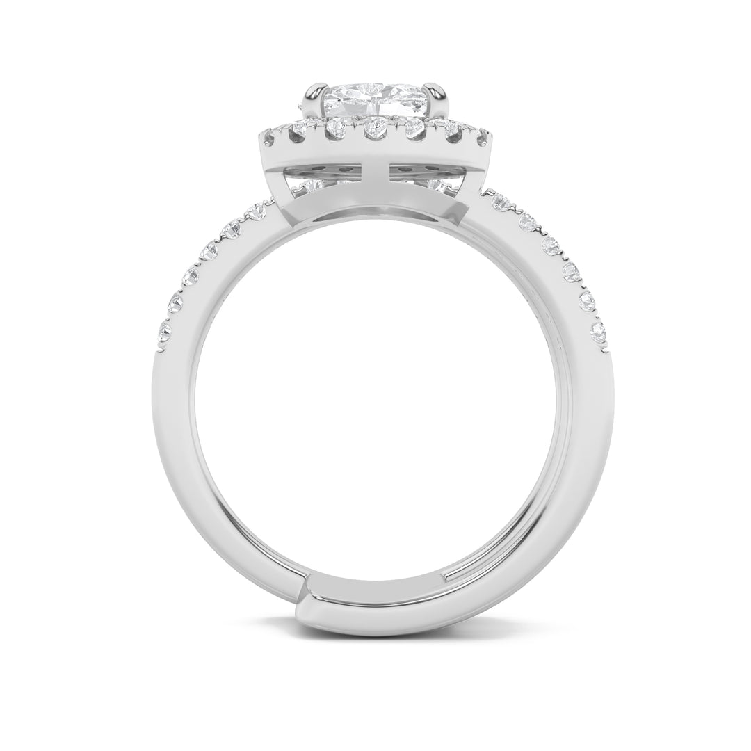 1Cttw Oval Shaped Lab Grown Diamond (F/VS) Halo Accented Fashion Ring in 14K Gold