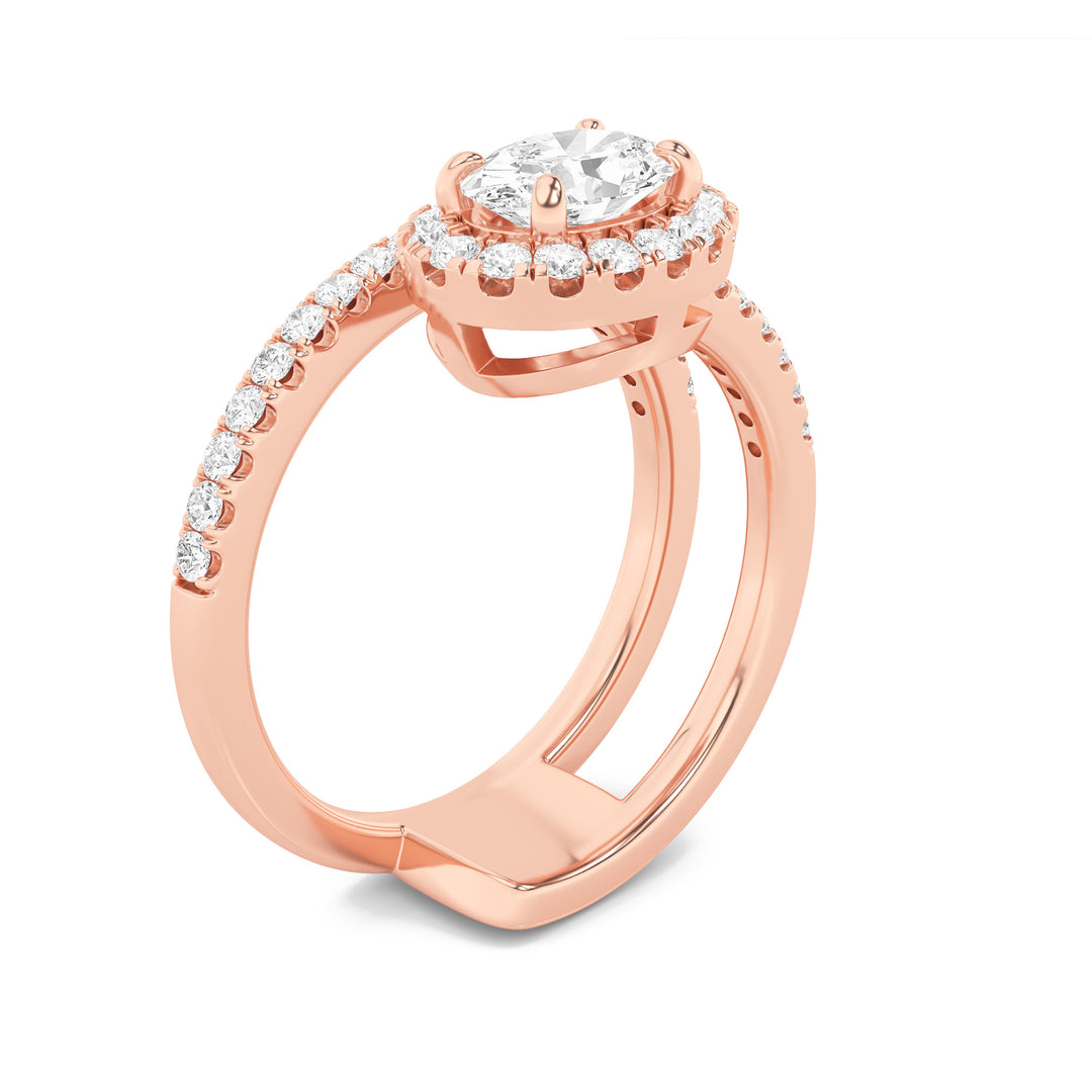 1Cttw Oval Shaped Lab Grown Diamond (F/VS) Halo Accented Fashion Ring in 14K Gold
