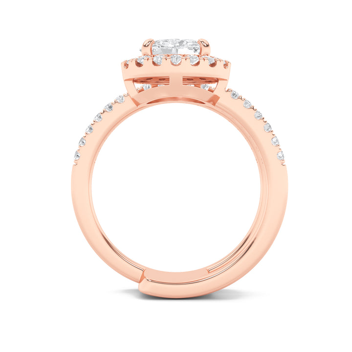 1Cttw Oval Shaped Lab Grown Diamond (F/VS) Halo Accented Fashion Ring in 14K Gold