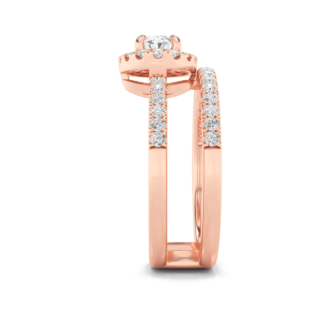 1Cttw Oval Shaped Lab Grown Diamond (F/VS) Halo Accented Fashion Ring in 14K Gold
