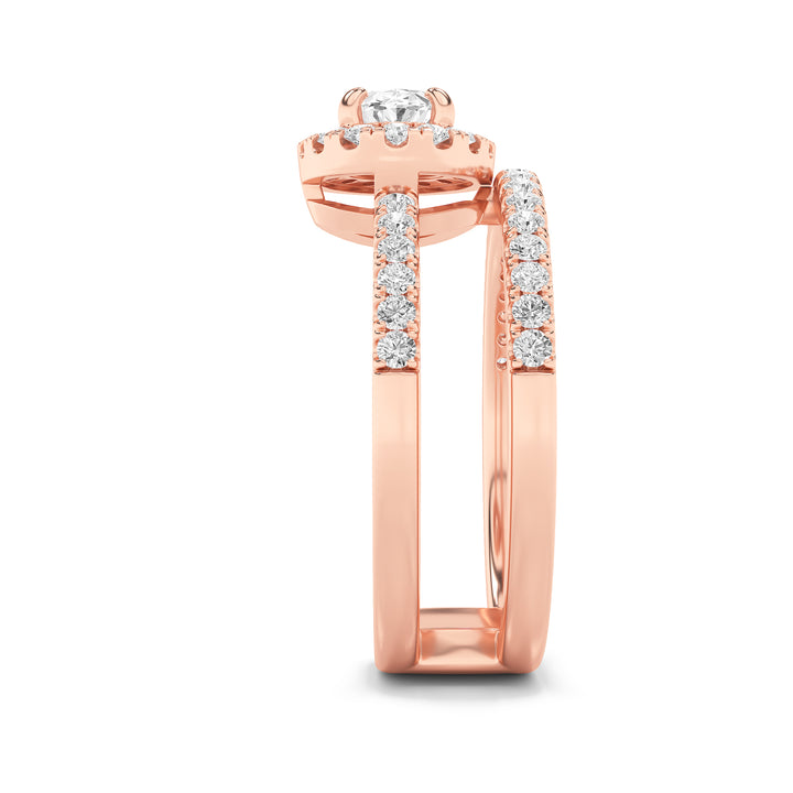 1Cttw Oval Shaped Lab Grown Diamond (F/VS) Halo Accented Fashion Ring in 14K Gold