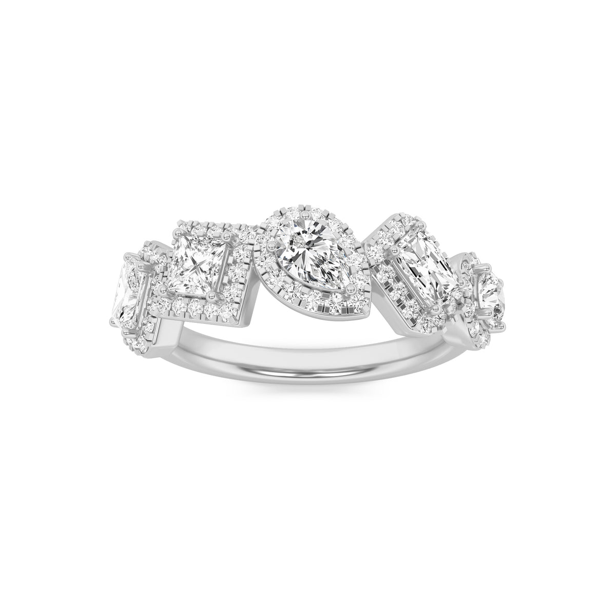1.33Cttw Mix Shaped Lab Grown Diamond (F/VS) FiveStoneHalo Fashion Ring in 14K Gold