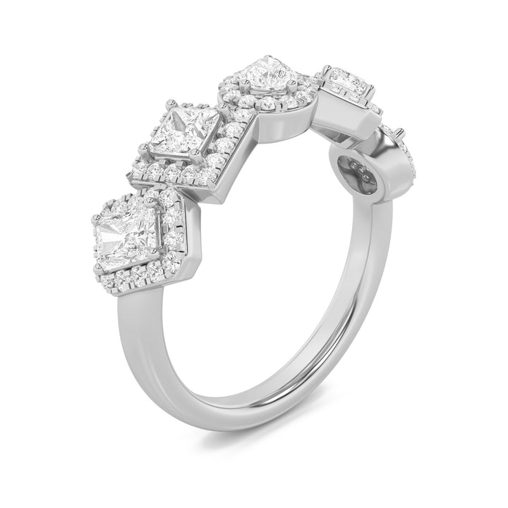 1.33Cttw Mix Shaped Lab Grown Diamond (F/VS) FiveStoneHalo Fashion Ring in 14K Gold