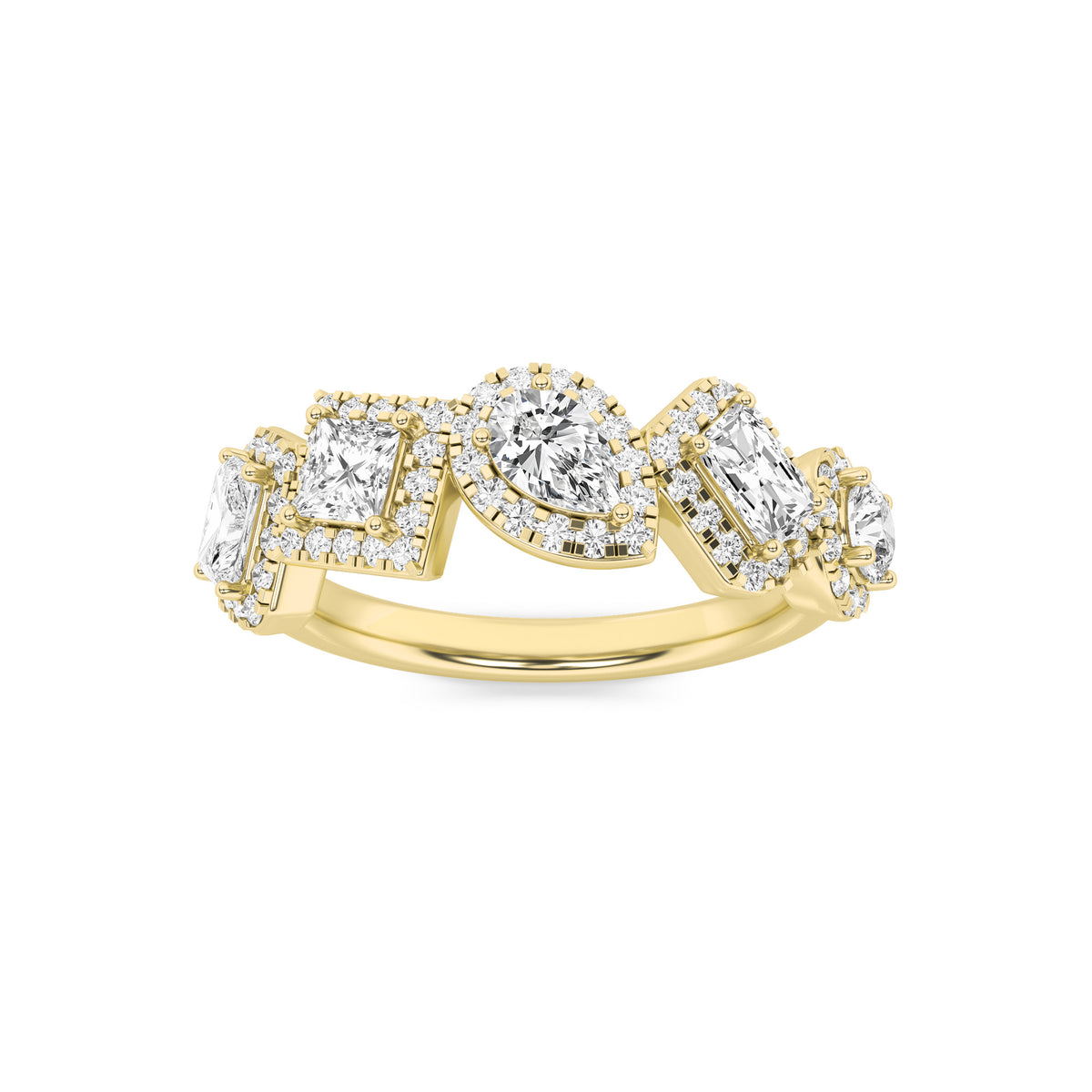 1.5Cttw Mix Shaped Lab Grown Diamond (F/VS) Five Stone Ring in 14K Gold