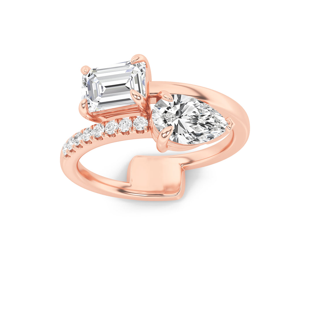 1.5Cttw Pear Shaped Lab Grown Diamond (F/VS) Toi et Moi Fashion Ring in 14K Gold