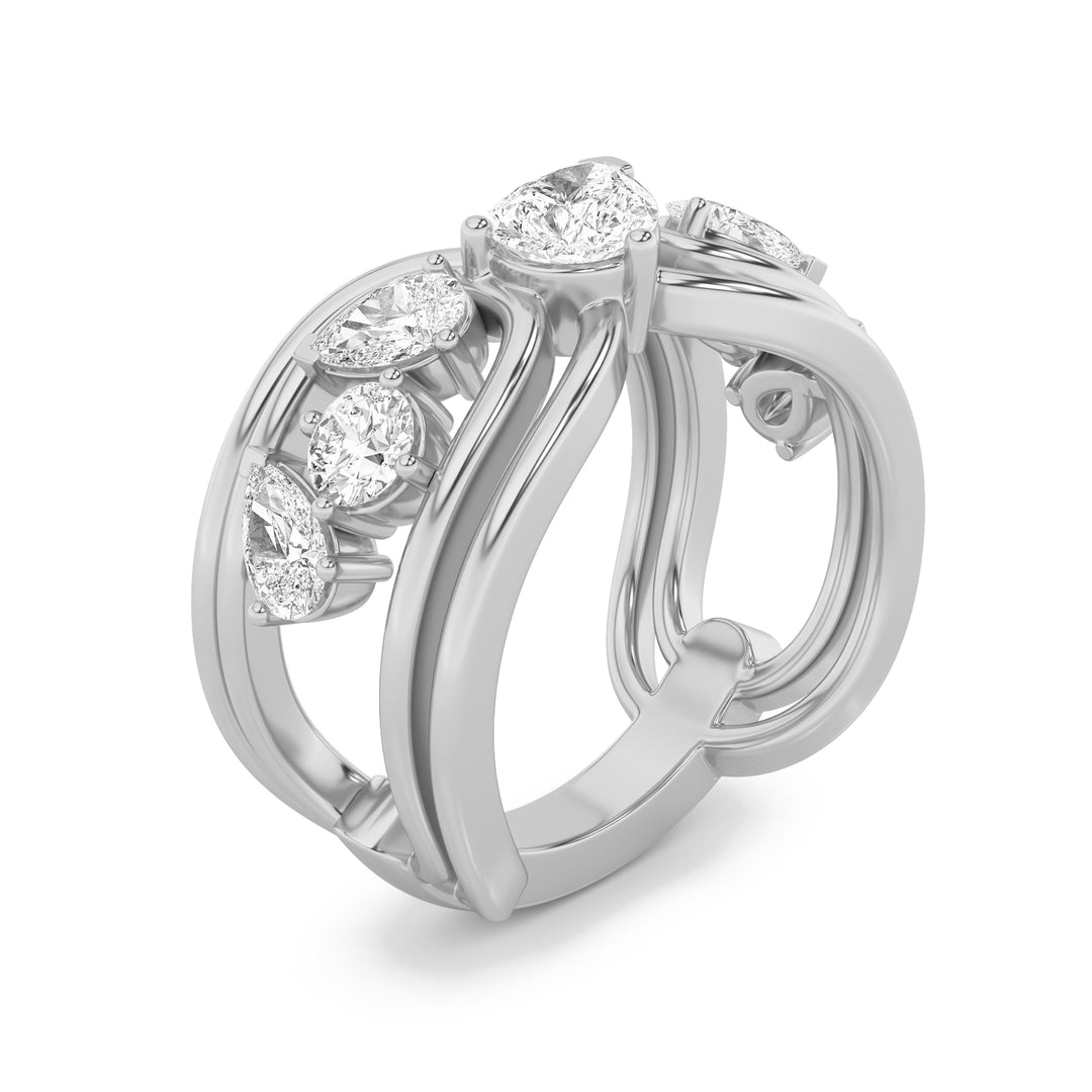 2Cttw Pear Shaped Lab Grown Diamond (F/VS) Seven Stone Fashion Ring in 14K Gold
