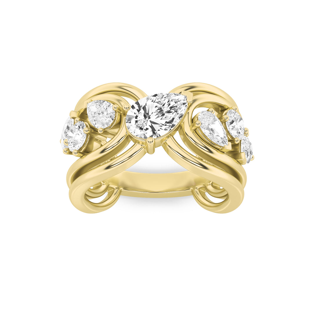 2Cttw Pear Shaped Lab Grown Diamond (F/VVS) SevenStone Fashion Ring in 14K Gold