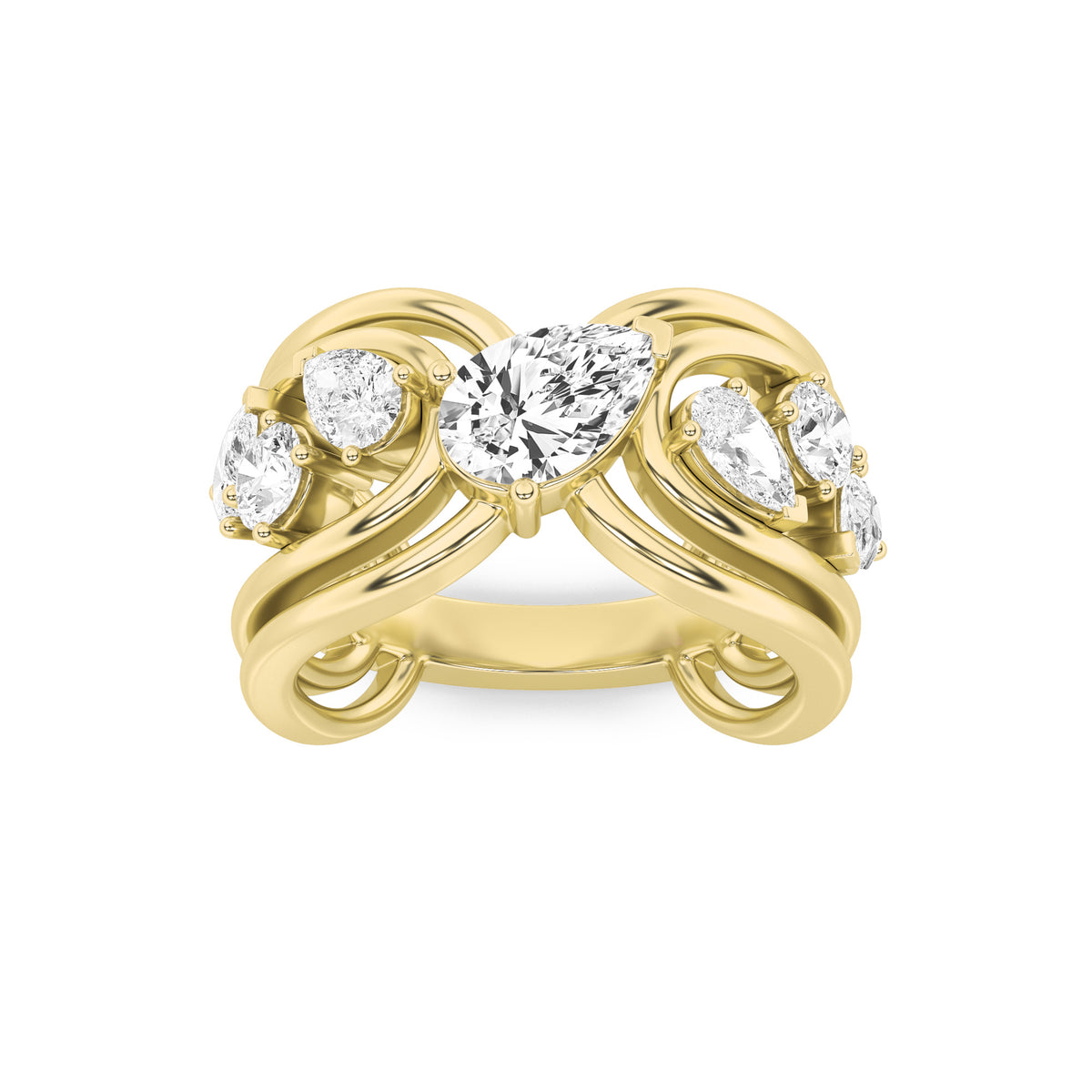 2Cttw Pear Shaped Lab Grown Diamond (F/VVS) SevenStone Fashion Ring in 14K Gold