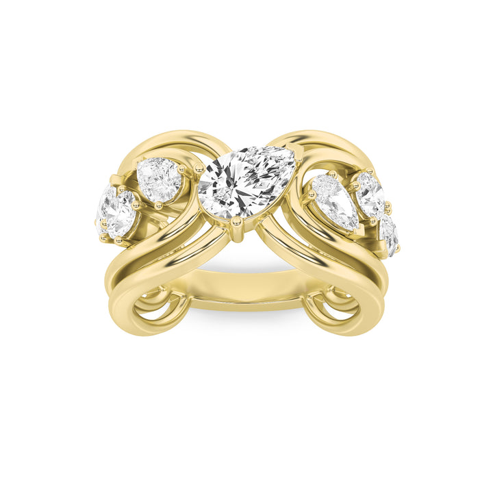 2Cttw Pear Shaped Lab Grown Diamond (F/VVS) SevenStone Fashion Ring in 14K Gold