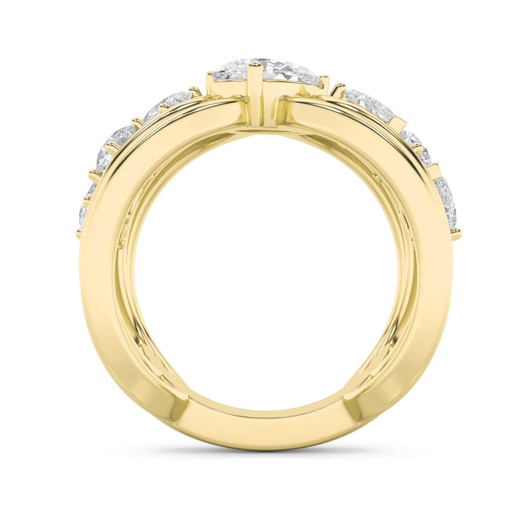 2Cttw Pear Shaped Lab Grown Diamond (F/VVS) SevenStone Fashion Ring in 14K Gold