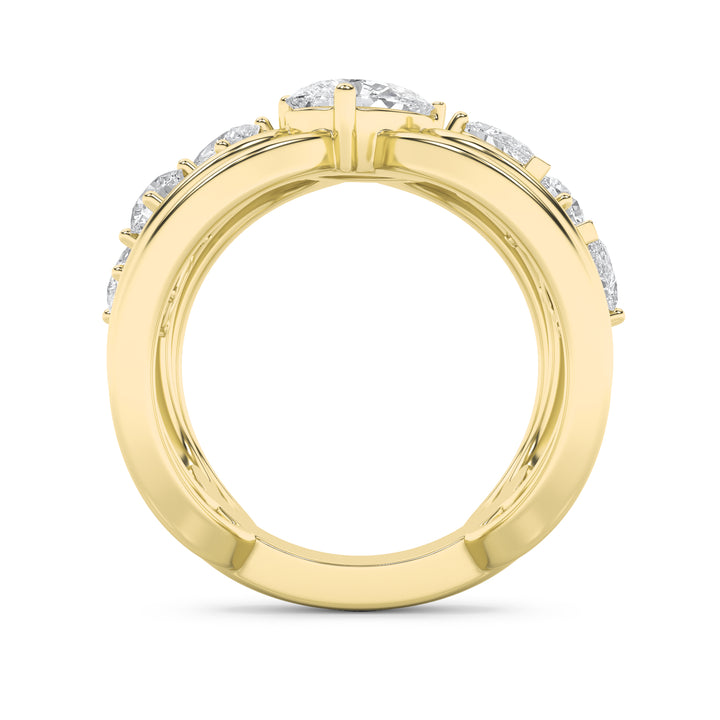 2Cttw Pear Shaped Lab Grown Diamond (F/VVS) SevenStone Fashion Ring in 14K Gold
