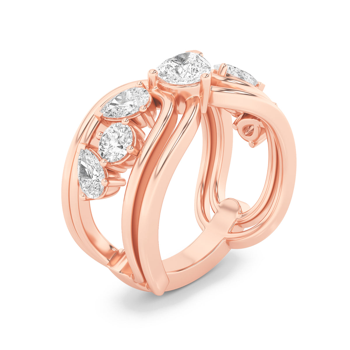 2Cttw Pear Shaped Lab Grown Diamond (F/VVS) SevenStone Fashion Ring in 14K Gold