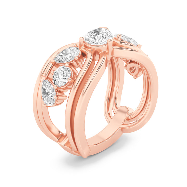 2Cttw Pear Shaped Lab Grown Diamond (F/VVS) SevenStone Fashion Ring in 14K Gold
