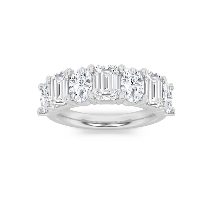 3Cttw Emerald Shaped Lab Grown Diamond (F/VS) Seven Stone Band Ring in 14K Gold