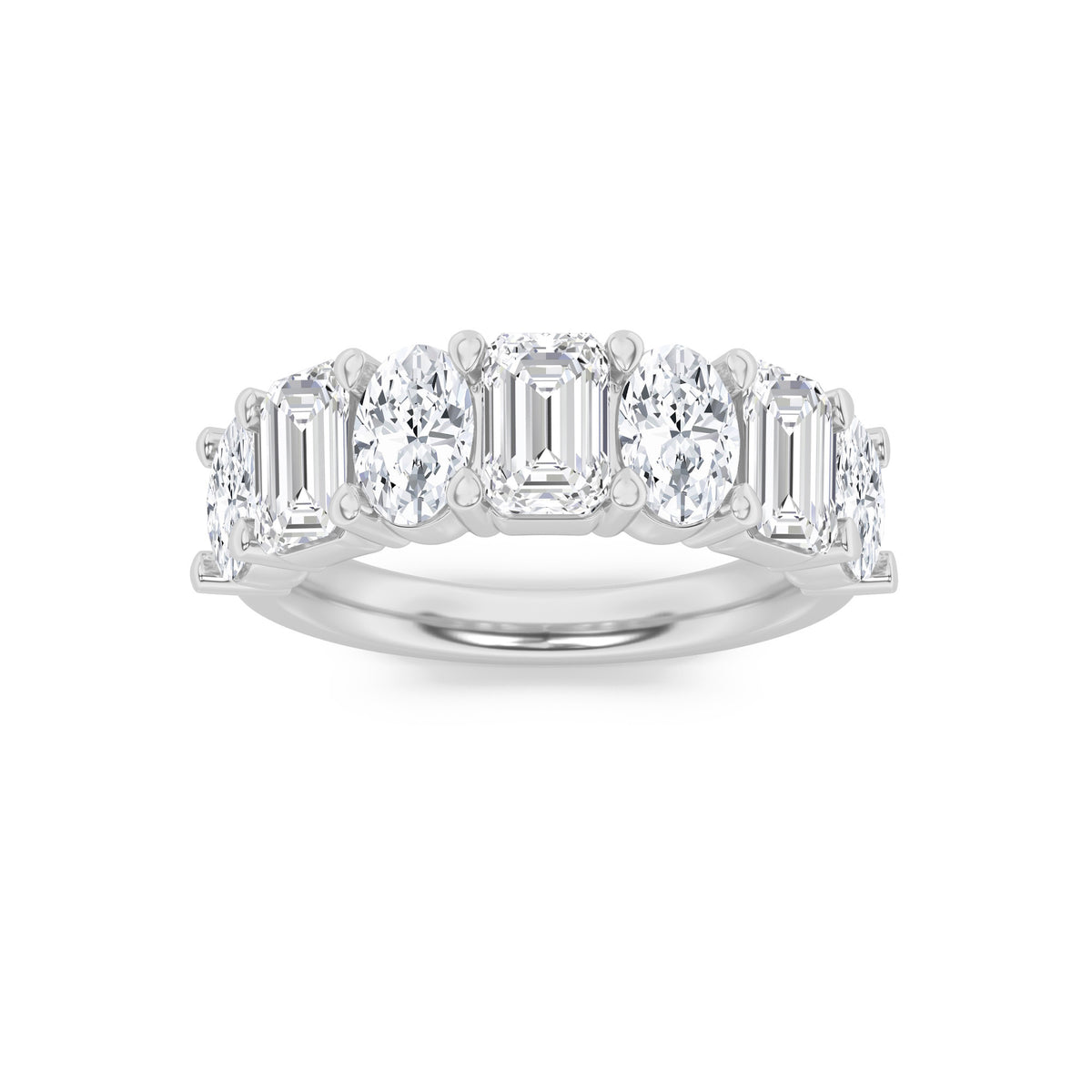 3Cttw Emerald Shaped Lab Grown Diamond (F/VS) Seven Stone Band Ring in 14K Gold