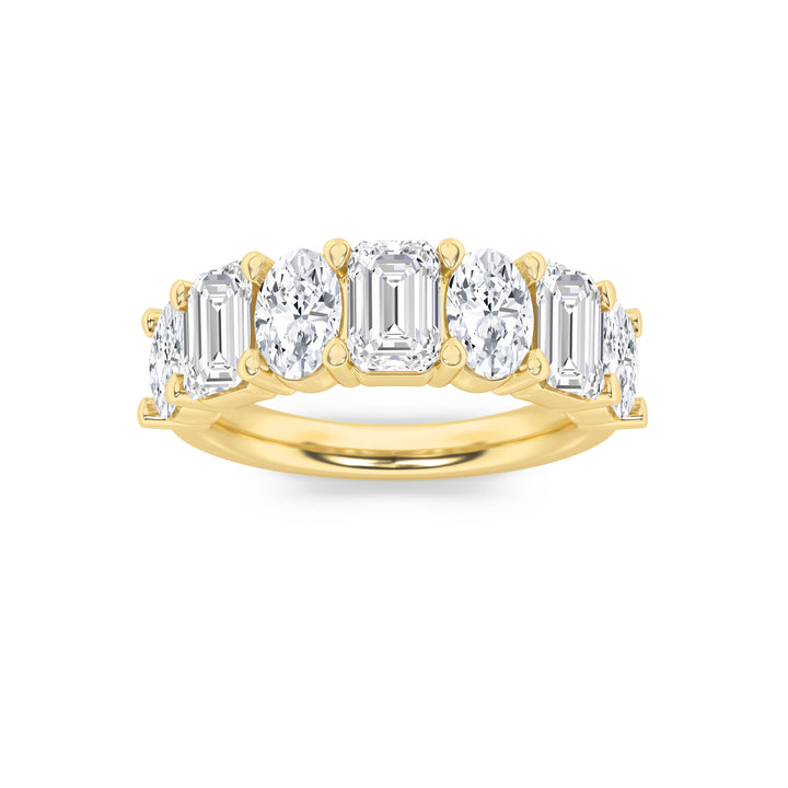 3Cttw Emerald Shaped Lab Grown Diamond (F/VS) Seven Stone Band Ring in 14K Gold