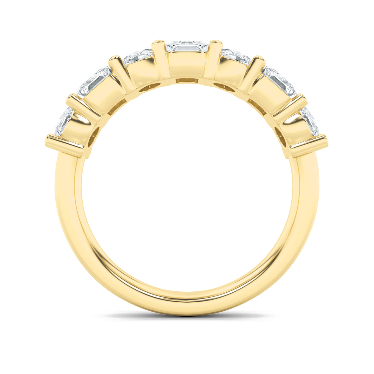 3Cttw Emerald Shaped Lab Grown Diamond (F/VS) Seven Stone Band Ring in 14K Gold