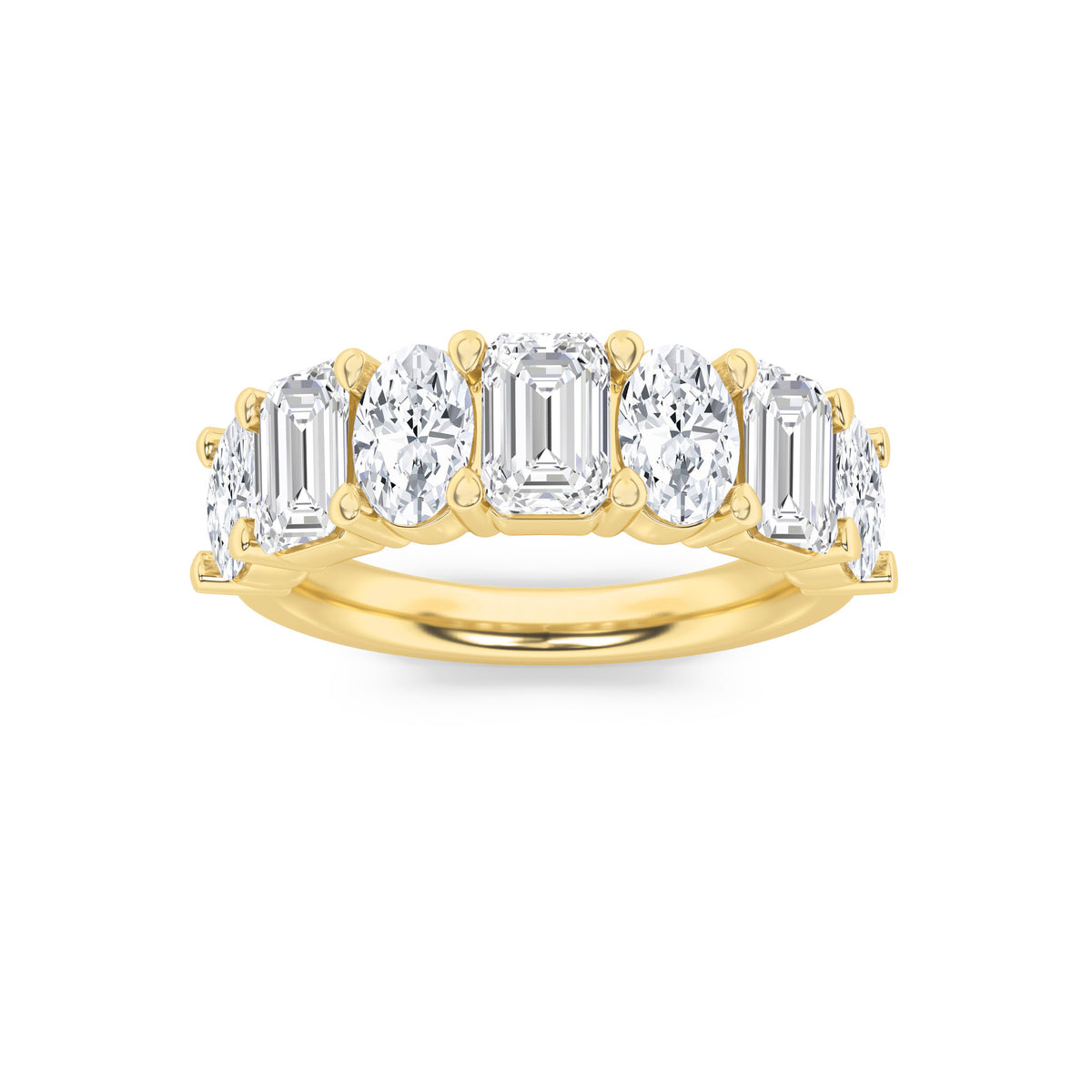 3Cttw Emerald Shaped Lab Grown Diamond (G/VS) Seven Stone Band Ring in 14K Gold