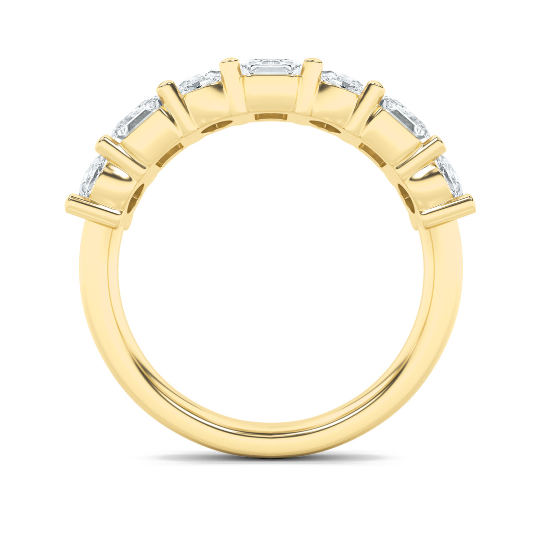 3Cttw Emerald Shaped Lab Grown Diamond (G/VS) Seven Stone Band Ring in 14K Gold