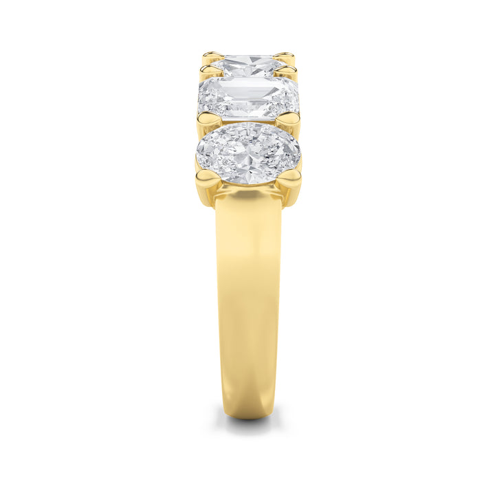 3Cttw Emerald Shaped Lab Grown Diamond (G/VS) Seven Stone Band Ring in 14K Gold